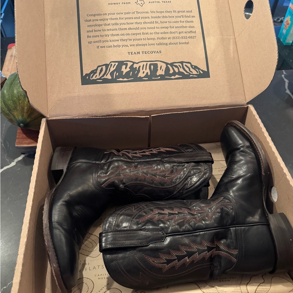 Tecovas Black and Brown Leather Cowboy Boots